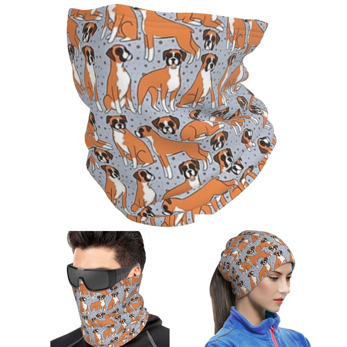 Dog Bandana Scarf - 복서견 일러스트 패턴 반다나 넥 게이터