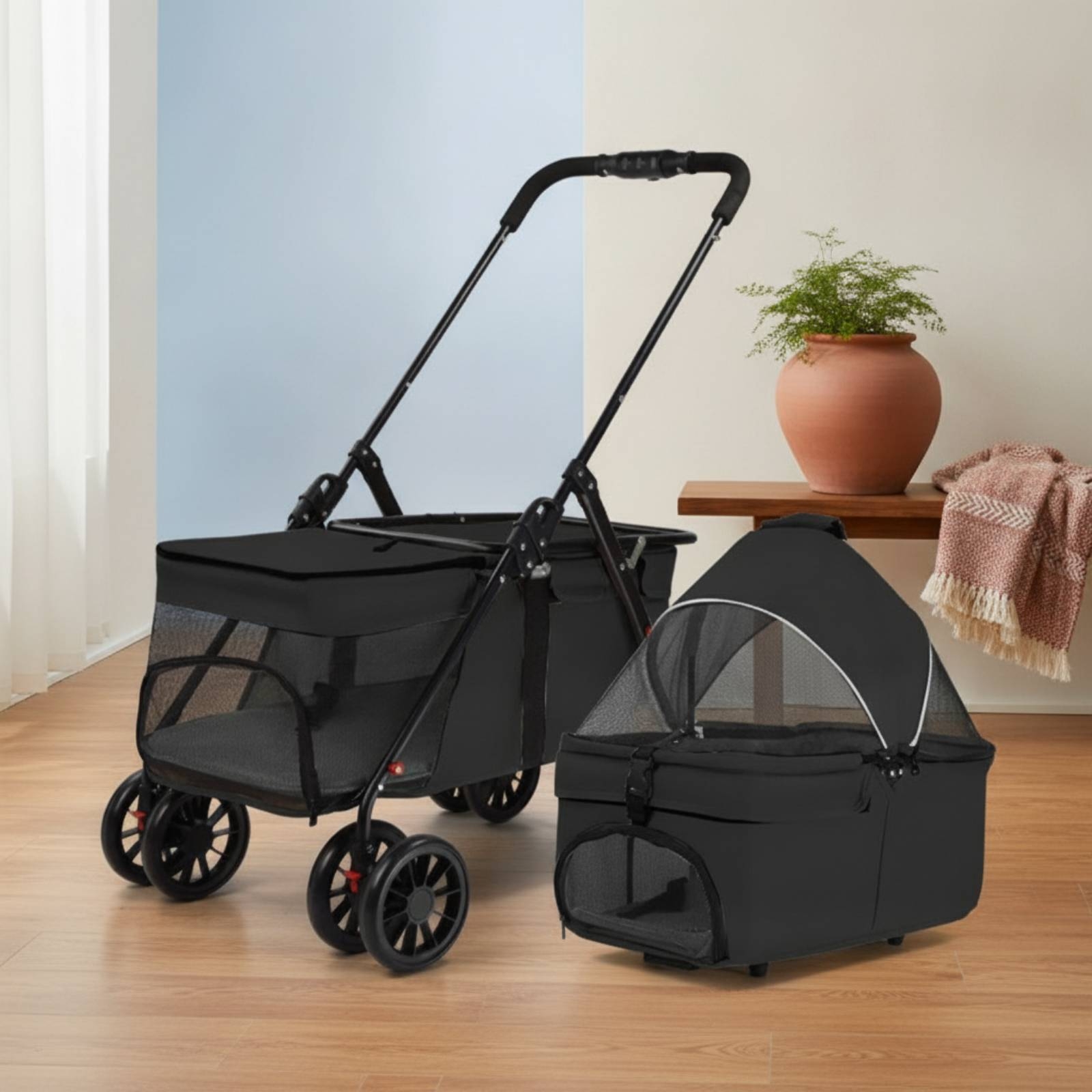 Pet Stroller Carrier - 분리형 캐리어가 있는 반려동물 유모차, 휴대용